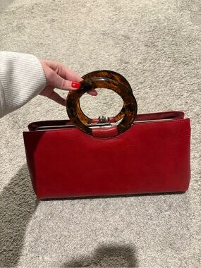 Vintage Red Clutch with Tortoiseshell Ring Handle